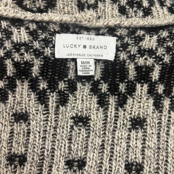 Lucky Brand Waterfall Cardigan Sweater Womens Medium Black Beige Aztec Knit - Picture 12 of 12